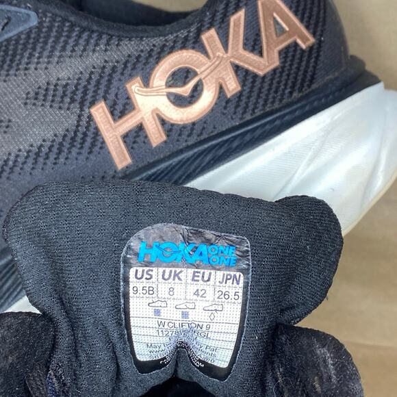 Hoka One One Clifton 9 Women Sz 9.5B Black Rose Gold Running Sneaks 1127896 BRGL - Picture 11 of 11